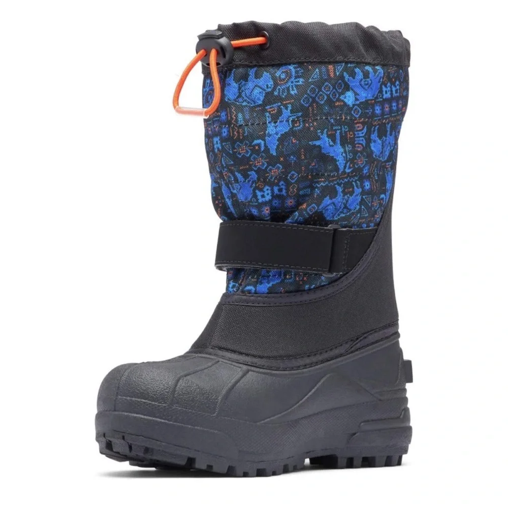 nwt Columbia Youth Powderbug Plus II Print Boot in Blue Black Size 6 & 7 Toddler